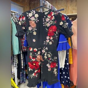 ASOS floral embroidered mini dress ruffle sleeves size 4